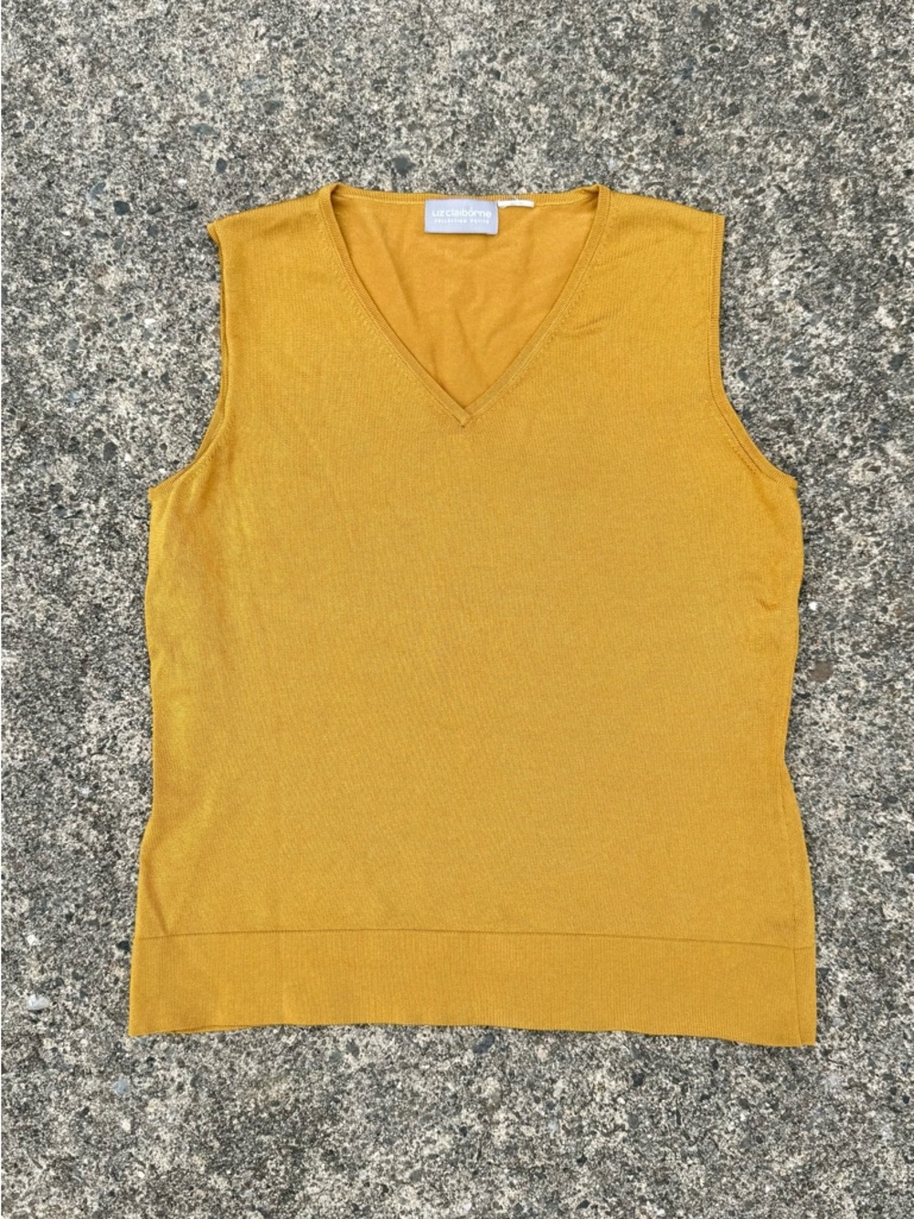 Liz Claiborne Mustard Gold V-Neck Knit Top Silk Feel Size S